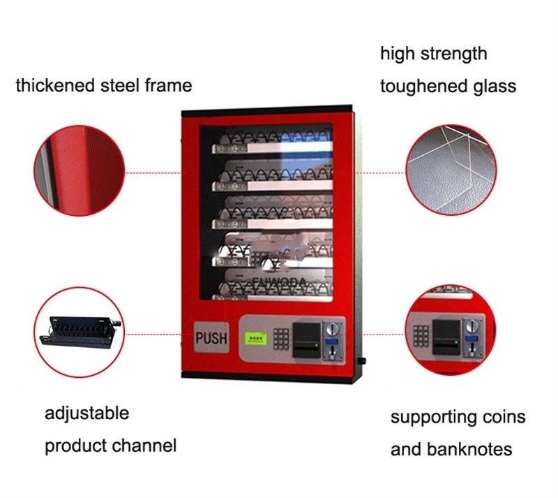 Máquina automática de venda automática de snacks e bebidas, montada na parede