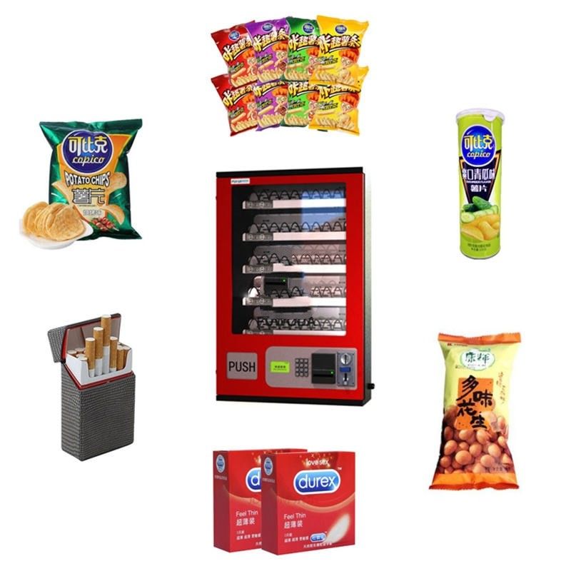 Máquina automática de venda automática de snacks e bebidas, montada na parede