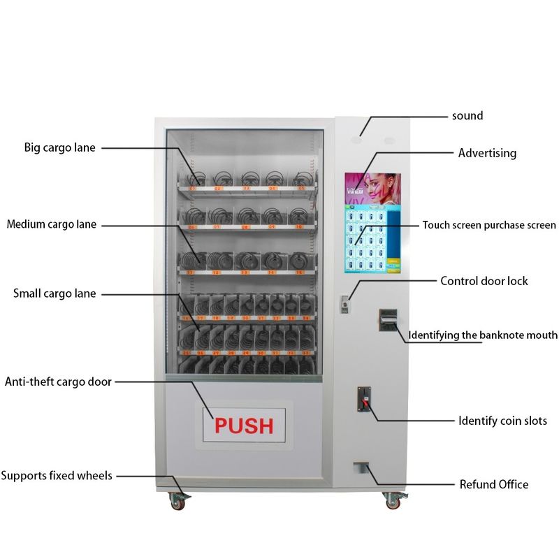 Máquina de venda automática de água vendida a quente Máquina automática de venda automática de snacks e bebidas