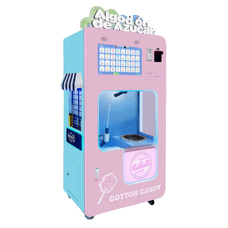 Máquina de fabricação automática de doces de algodão com tampa de vidro para uso em restaurantes